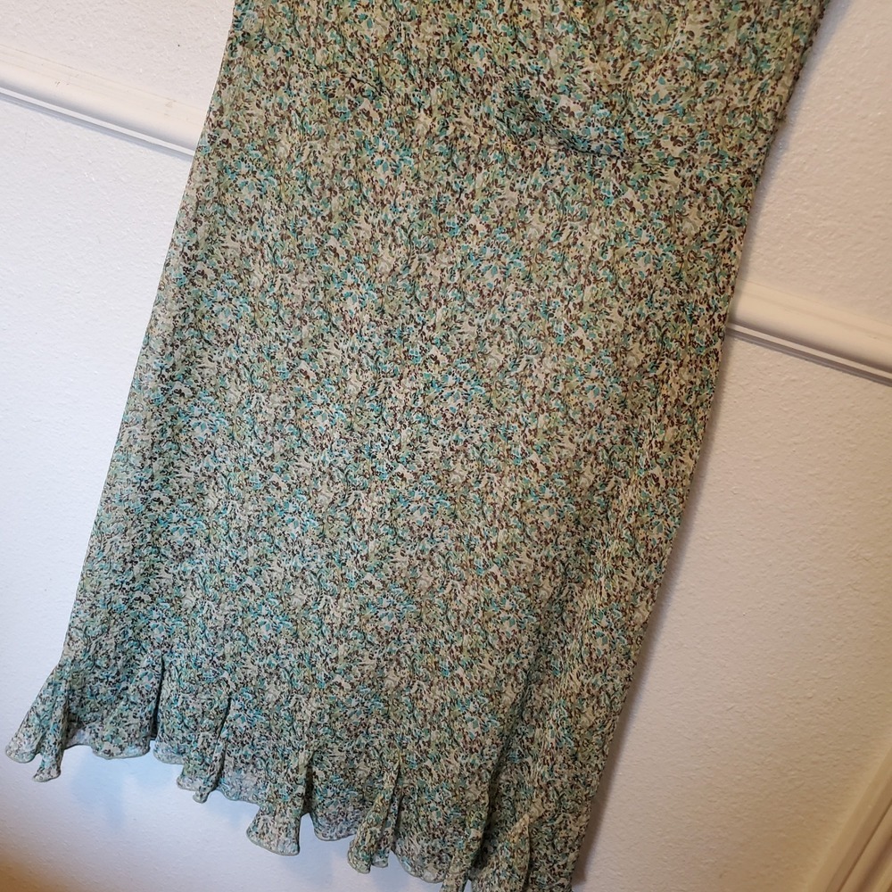 M.S.K. Floral Wrap V-Neck Midi Dress Green Teal Short Sleeve Ruffle Hem Womens - Picture 3 of 14